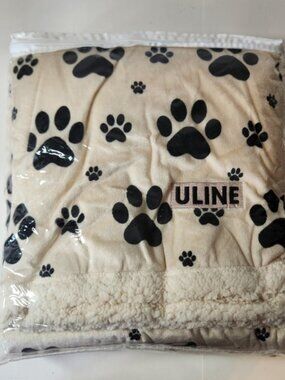 Kanata Blanket Uline Paw Print Sherpa Throw Cream Black Plush Fleece 50x60 NEW